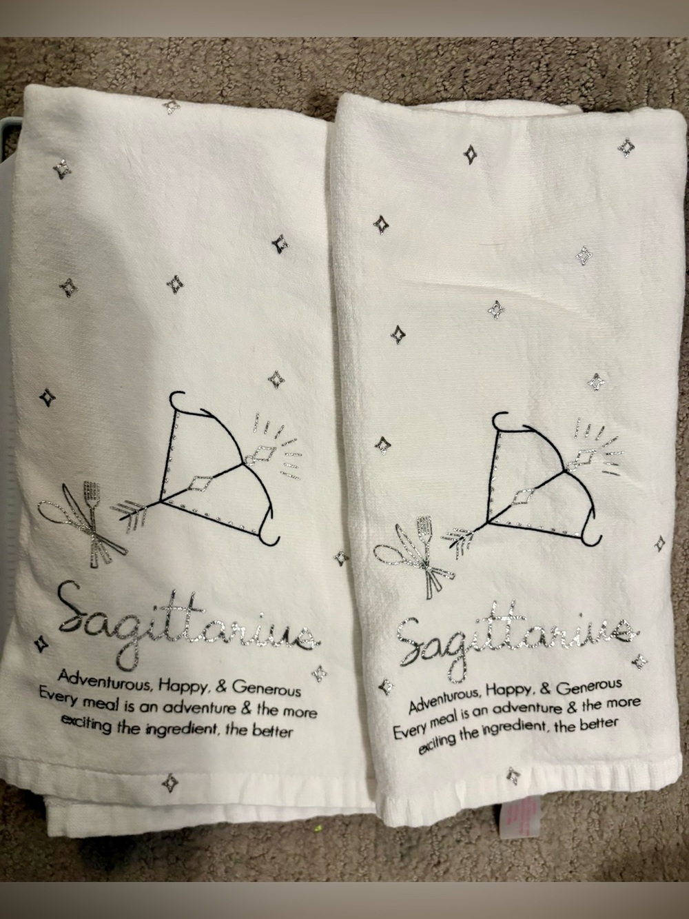 129- Isaac Mizrahi White Sagittarius Kitchen Towels - Set of 2